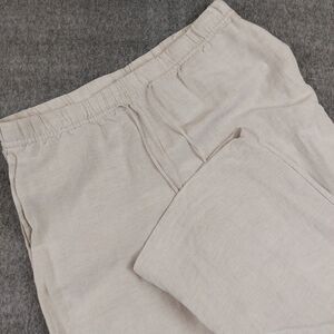 H&M High Rise Wide Leg Linen Blend Pants Women’s Size Large Beige Pockets